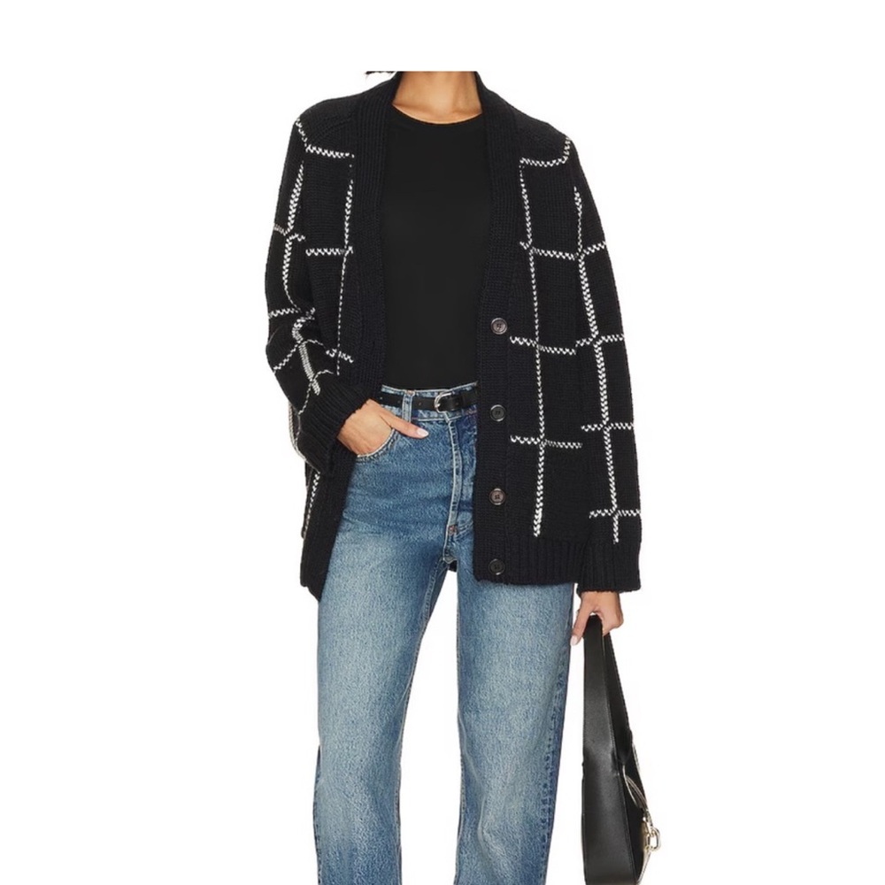 Anine Bing Black and White Checkered Cardigan